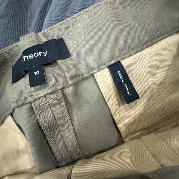 Theory High-Rise Pleated Shorts in Stretch Cotton Twill Olive Size 10 NWOT - Picture 12 of 12